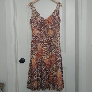 Tribal V neck strapless midi dress size 8 no wrinkle brown pink yellow p…